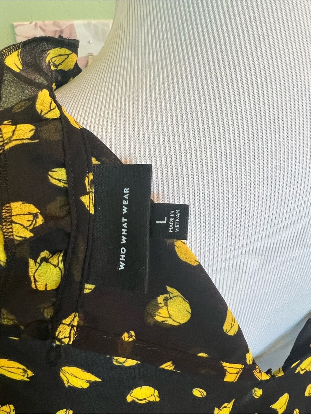 Who What Wear -Black Sheer Ruffle Blouse with Yellow Floral Motif - Picture 4 of 4